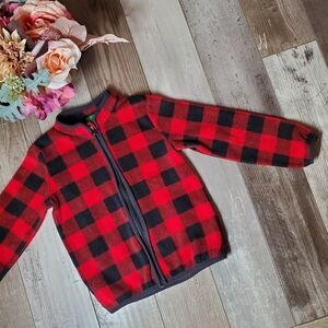Dip Toddler Boy Size 4T Red and Black Buffalo Plaid Fleece Zip-Up Jacket Top EUC